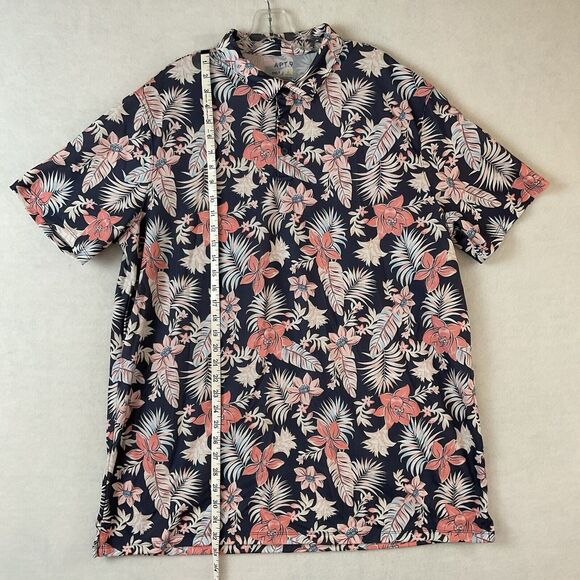 Apt 9 Shirt Mens 3XLT Polo Hawaiian Blue Pink Floral Knit Short Sleeves Collar - Picture 3 of 8